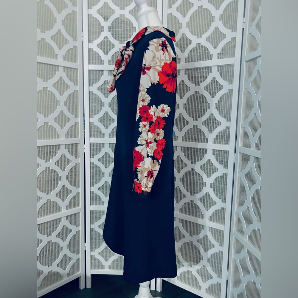 Vintage Navy Blue Dress Red Flowers 70s A Line Polyester 60s 1970s - Picture 4 of 15